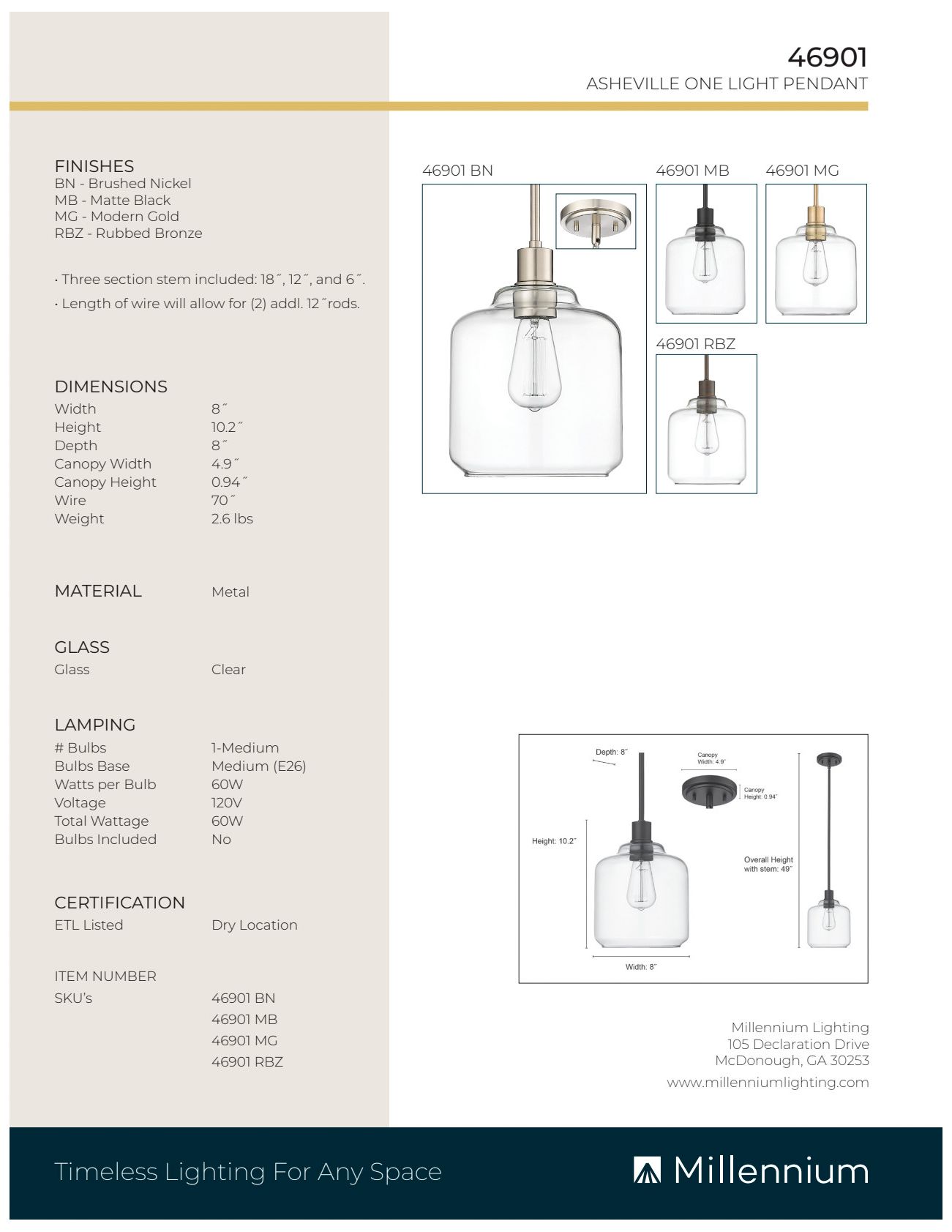 Image 6 Millennium Lighting Asheville 8" Wide Bronze Clear Glass Mini-Pendant more views