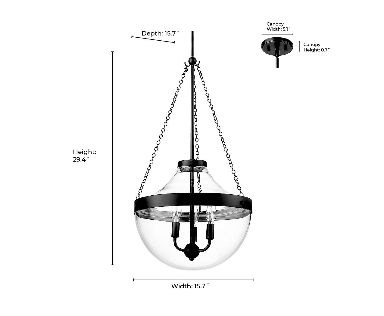 Image 6 Millennium Lighting Clarra 3-Light Matte Black Pendant more views