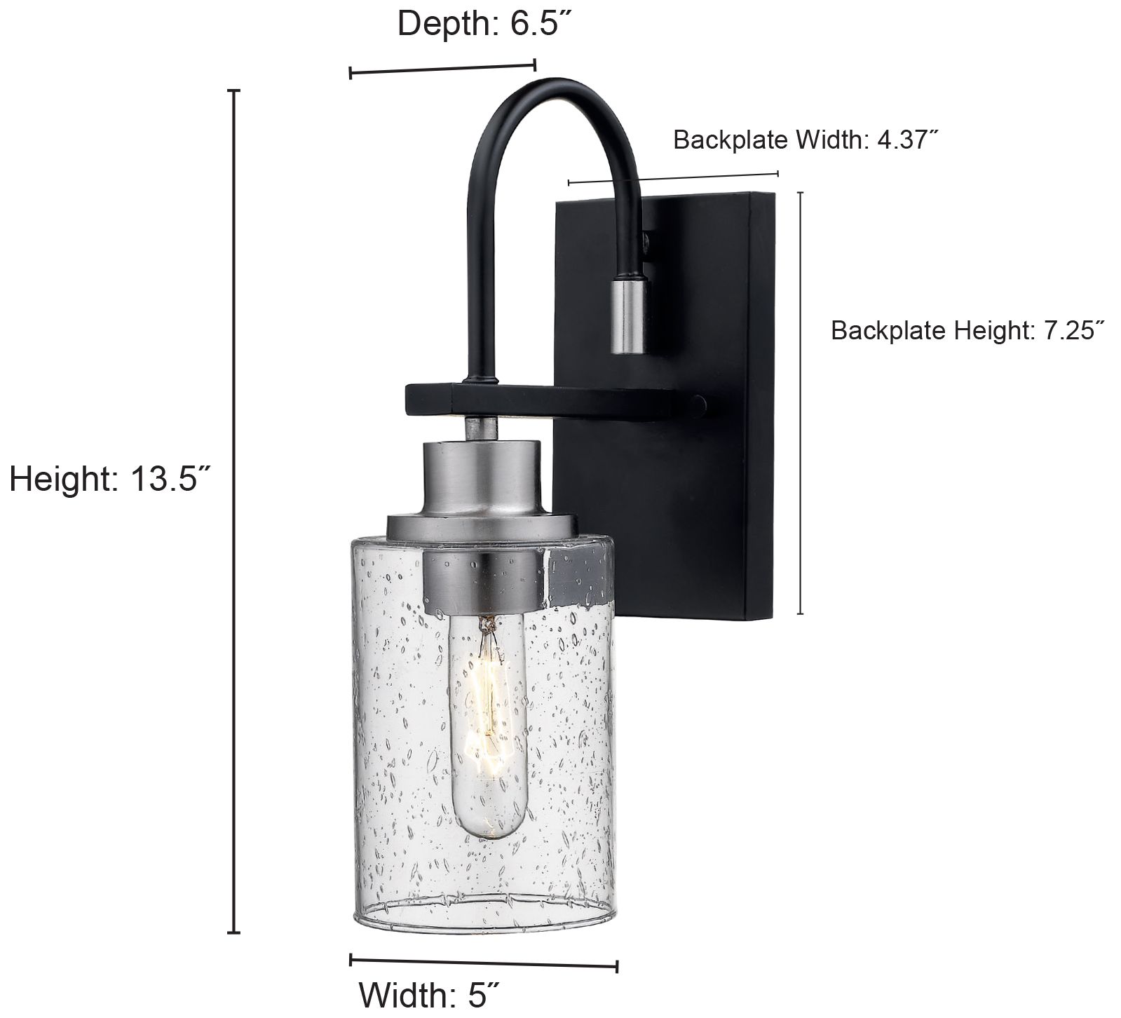 Image 2 Millennium Lighting Clifton 1-Light Indoor Wall Sconce in Black/Nickel more views