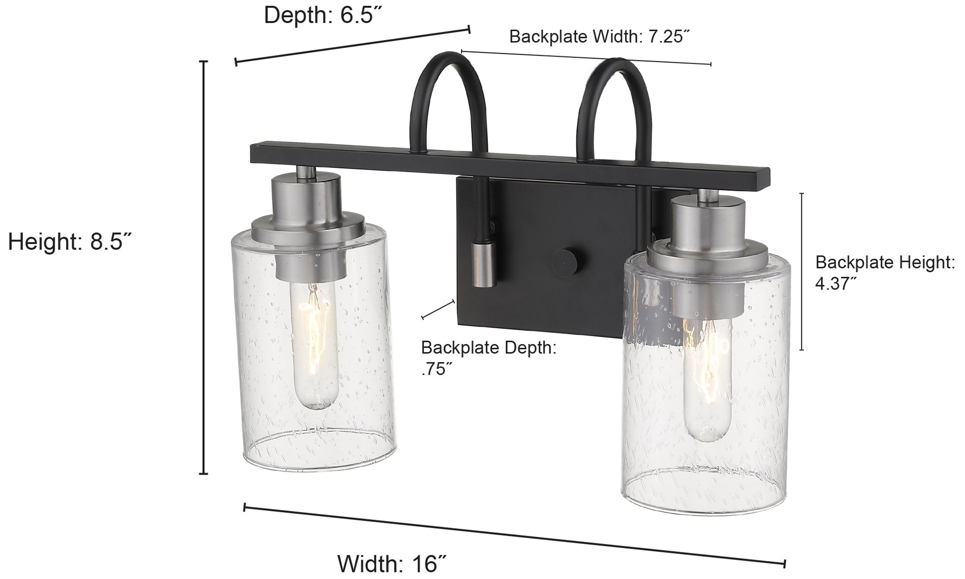 Image 2 Millennium Lighting Clifton 2-Light Vanity Light in Black/Nickel more views