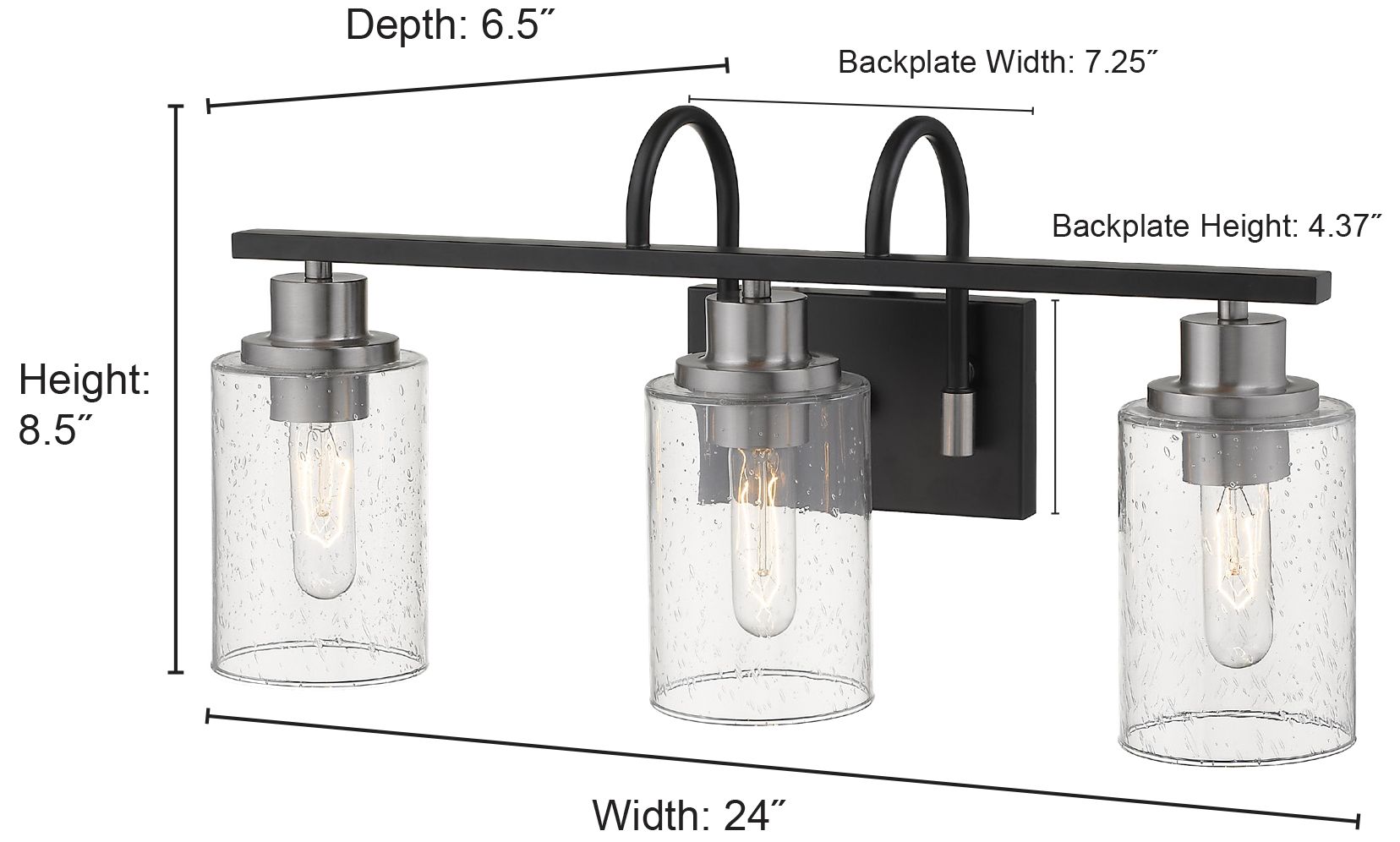 Image 2 Millennium Lighting Clifton 3-Light Vanity Light in  Black/Nickel more views