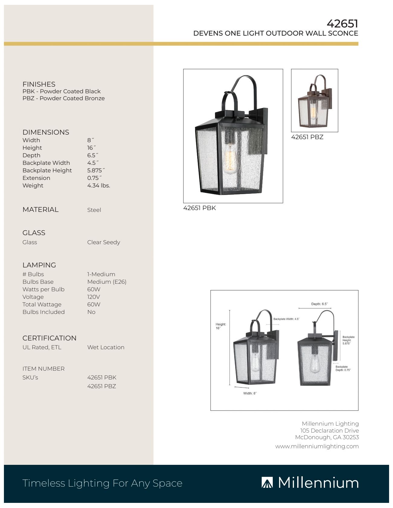 Image 6 Millennium Lighting Devens 1 Light 16" Outdoor Sconce Black more views