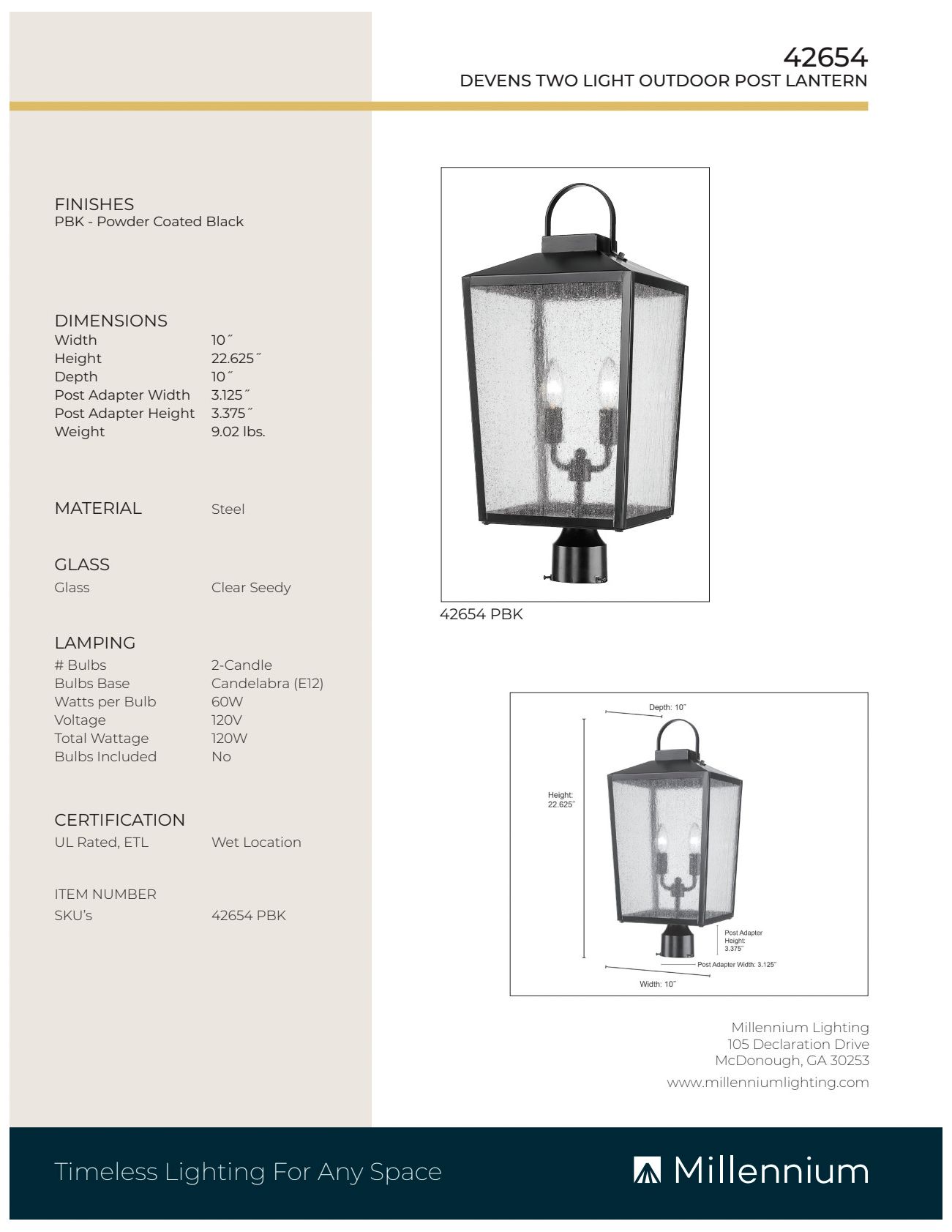Image 3 Millennium Lighting Devens 2 Light 22.625 inch Outdoor Post Lantern more views