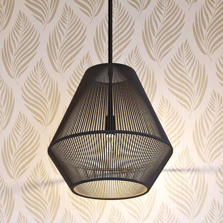 Image 2 Millennium Lighting Elise 16" Wide Mid-Century Black Rattan Pendant