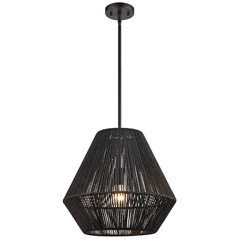 Image 6 Millennium Lighting Elise 16" Wide Mid-Century Black Rattan Pendant more views