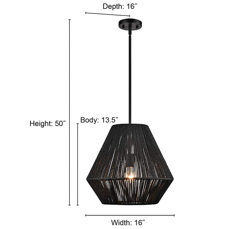 Image 7 Millennium Lighting Elise 16" Wide Mid-Century Black Rattan Pendant more views