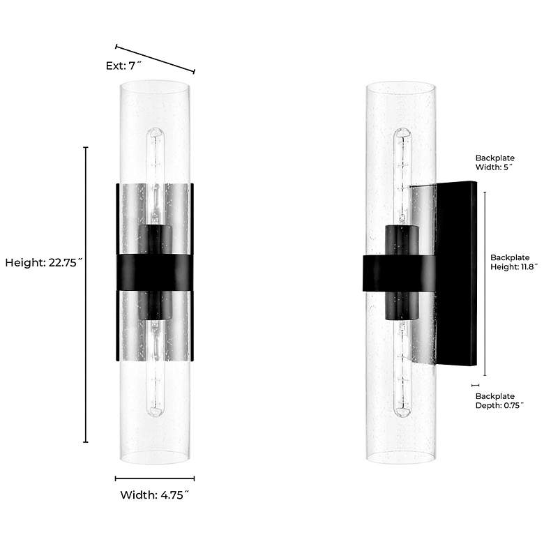 Image 7 Millennium Lighting Jamison 22.75 Inch High 2-Light Sconce in Matte Black more views