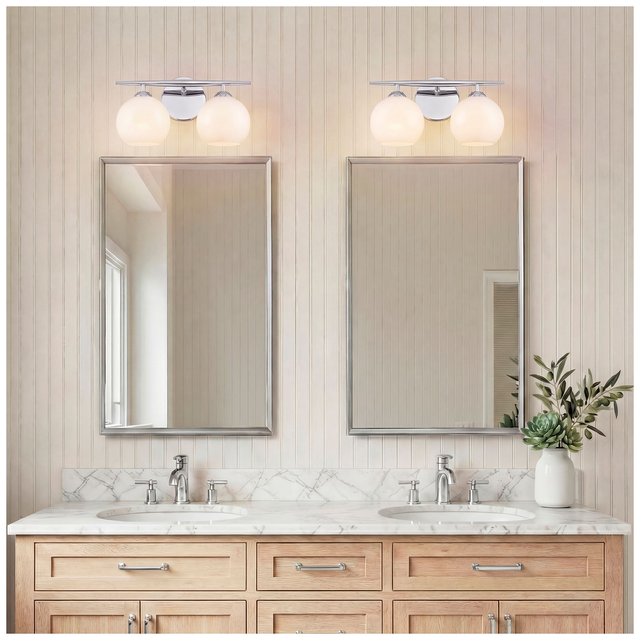 Image 4 Millennium Lighting Kimorra 2-Light Vanity - Chrome with White Cloud Glass more views