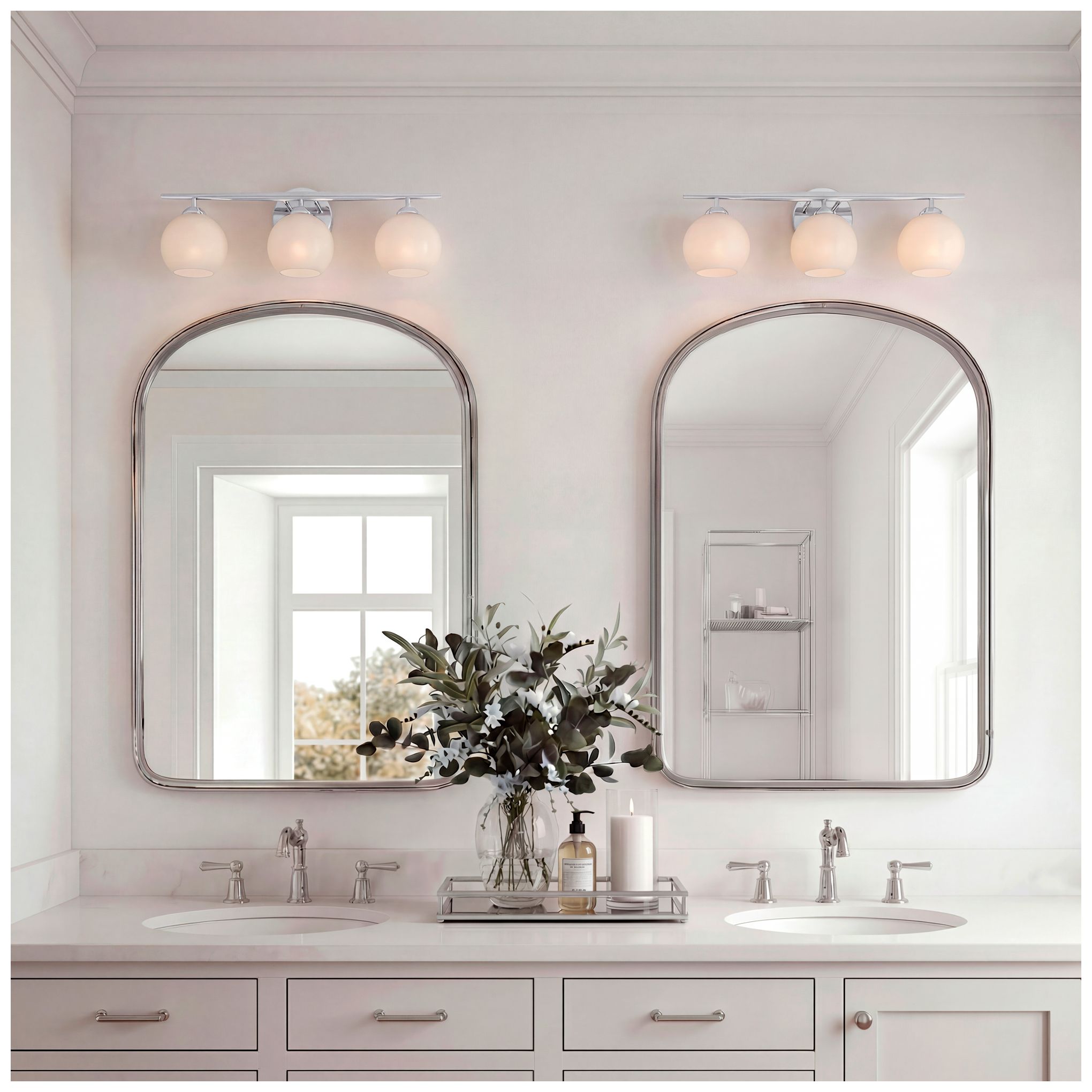 Thumbnail4 of Millennium Lighting Kimorra 3-Light Vanity - Chrome with White Cloud Glass more views