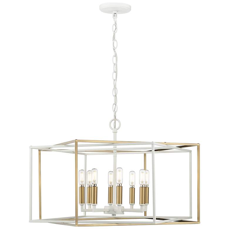 Image 1 Millennium Lighting Lowe 8-Light Pendant in Matte White/Vintage Brass