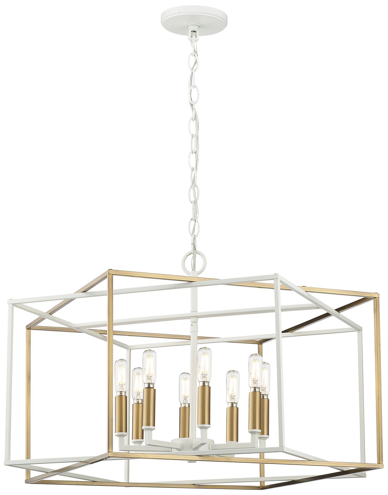 Image 4 Millennium Lighting Lowe 8-Light Pendant in Matte White/Vintage Brass more views