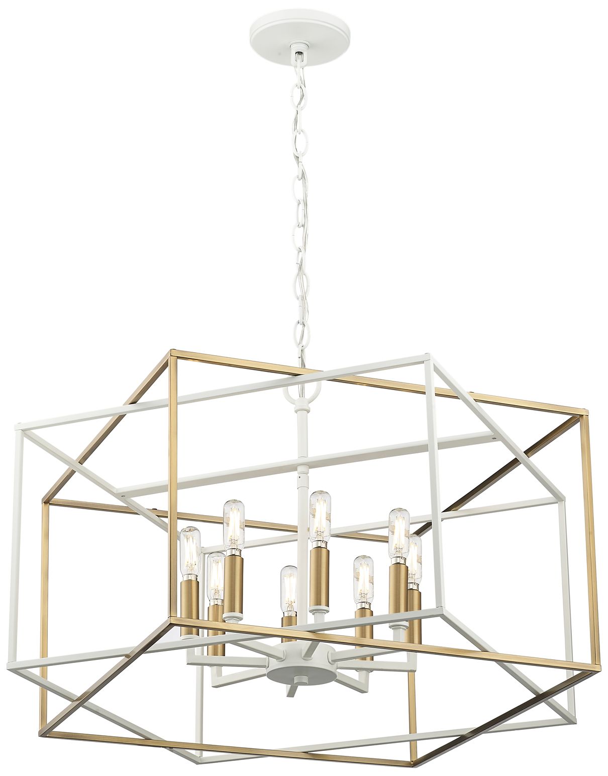 Image 5 Millennium Lighting Lowe 8-Light Pendant in Matte White/Vintage Brass more views