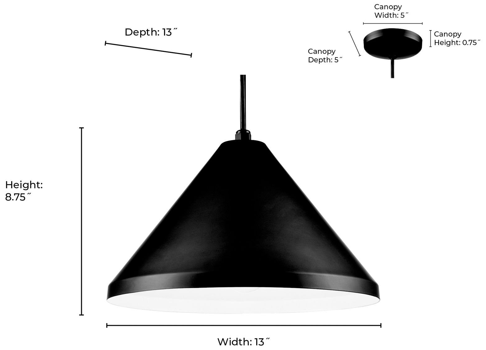 Millennium Lighting R Series Cord Hung Wide Cone Pendant in Satin Black