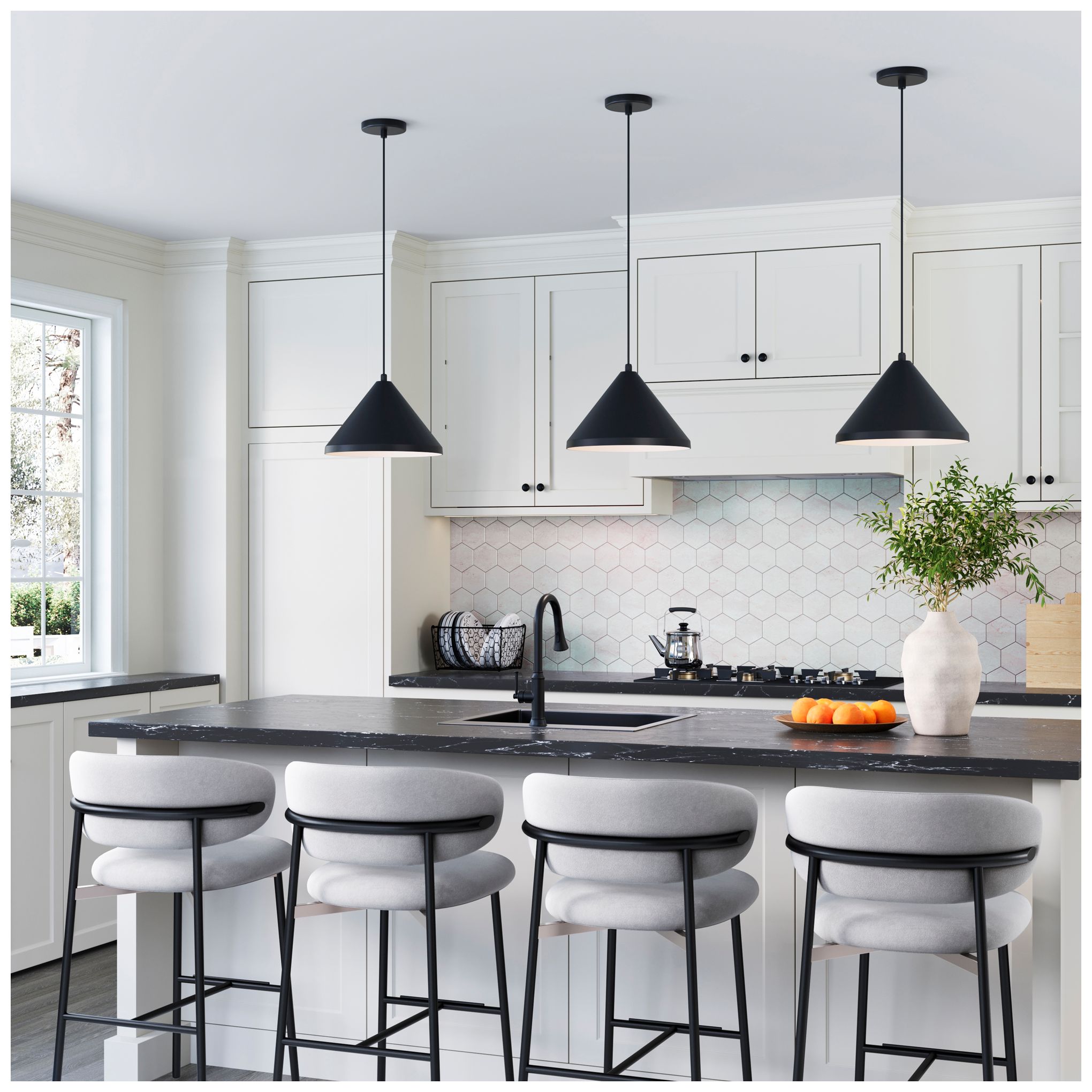 Millennium Lighting R Series Cord Hung Wide Cone Pendant in Satin Black