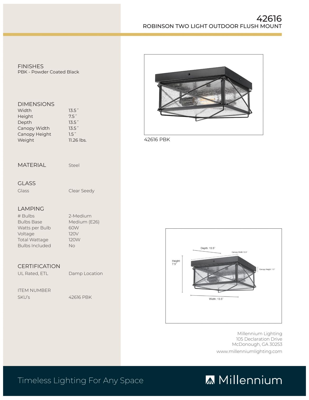 Image 7 Millennium Lighting Robinson 2 Light 7.5 inch Outdoor Flush Mount Black more views