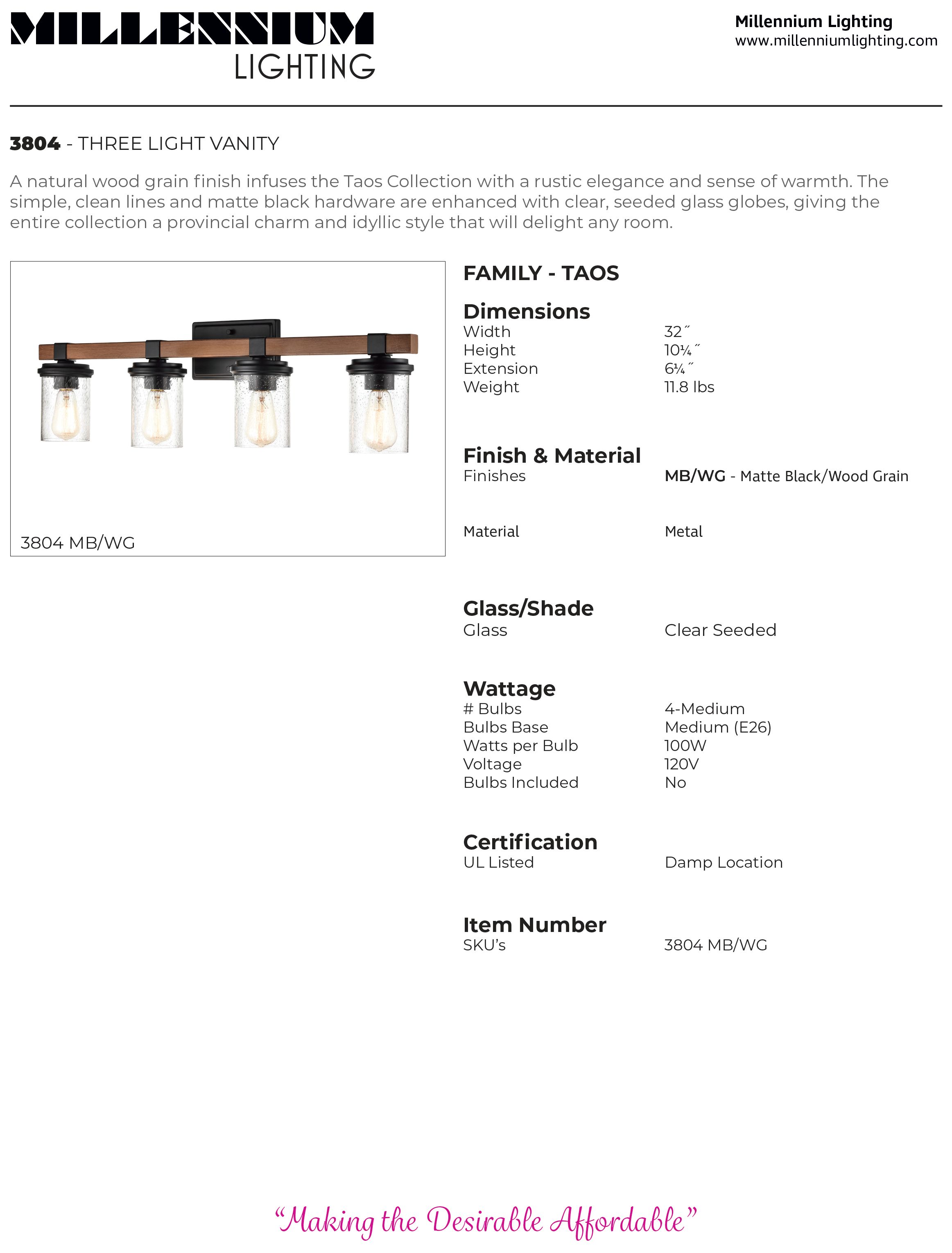 Image 4 Millennium Lighting Taos 32" Wide 4-Light Black and Glass Vanity Light more views