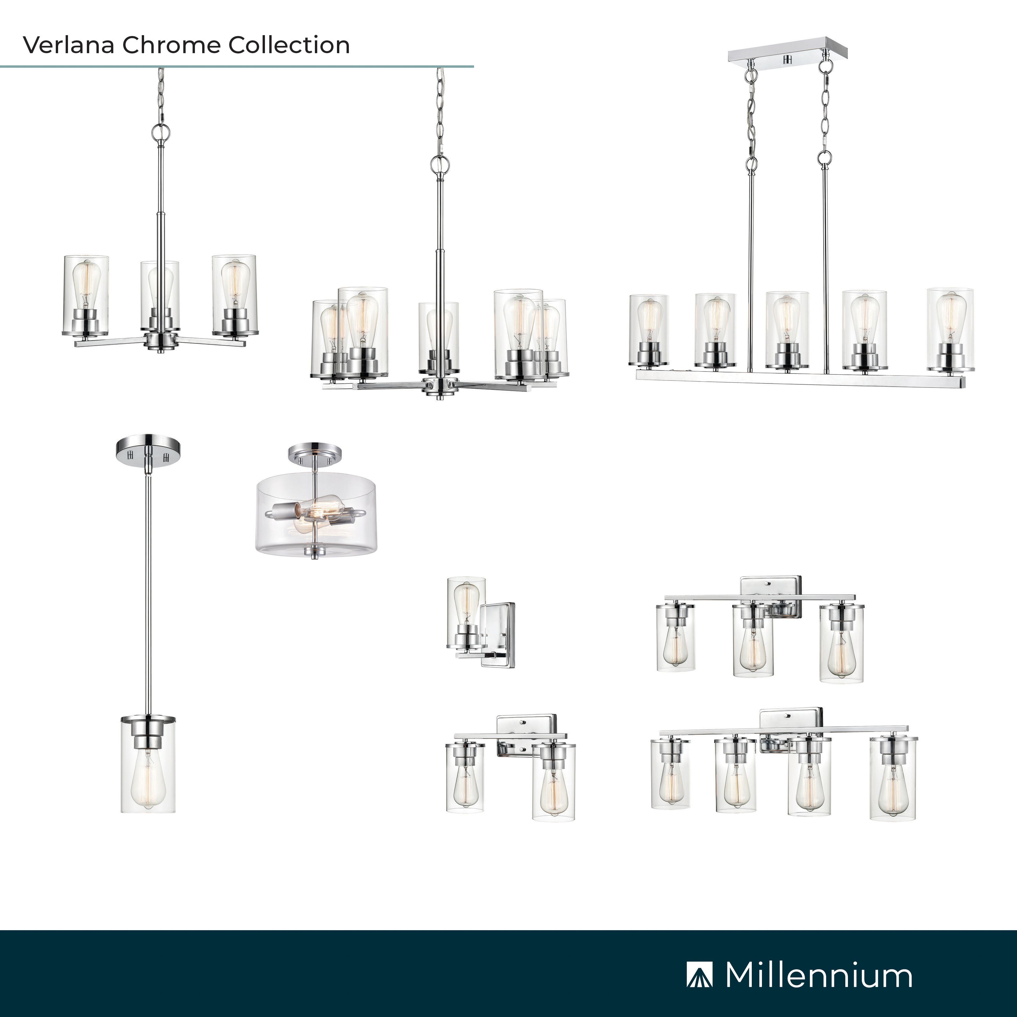 Image 7 Millennium Lighting Verlana 1 Light Pendant Fixture Chrome more views