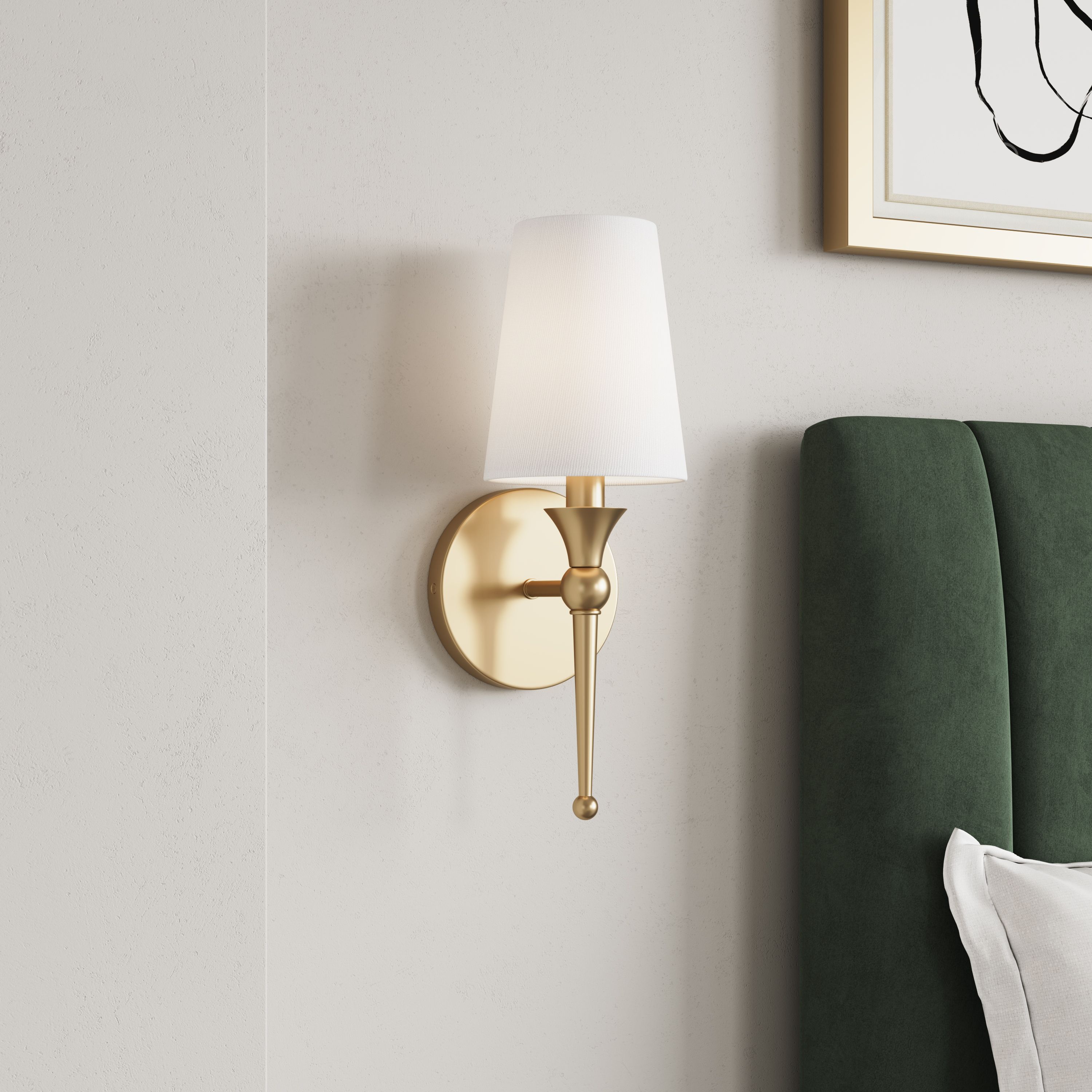 Image 6 Millennium Lighting Vintage Brass Wall Sconce with White Linen Shade more views