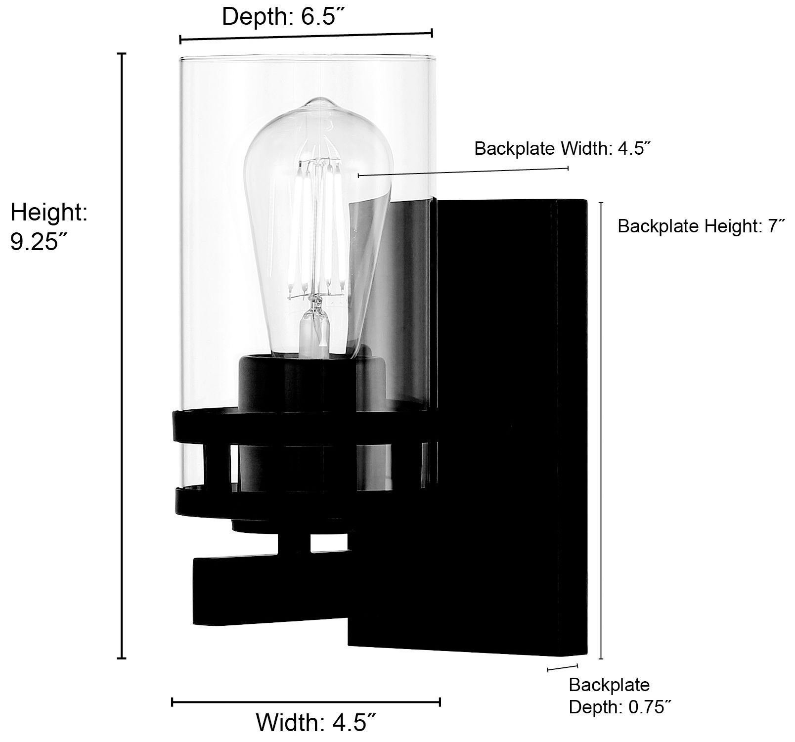Millennium Lunden 1-Light 4.5" Matte Black Wall Sconce with Glass Shade