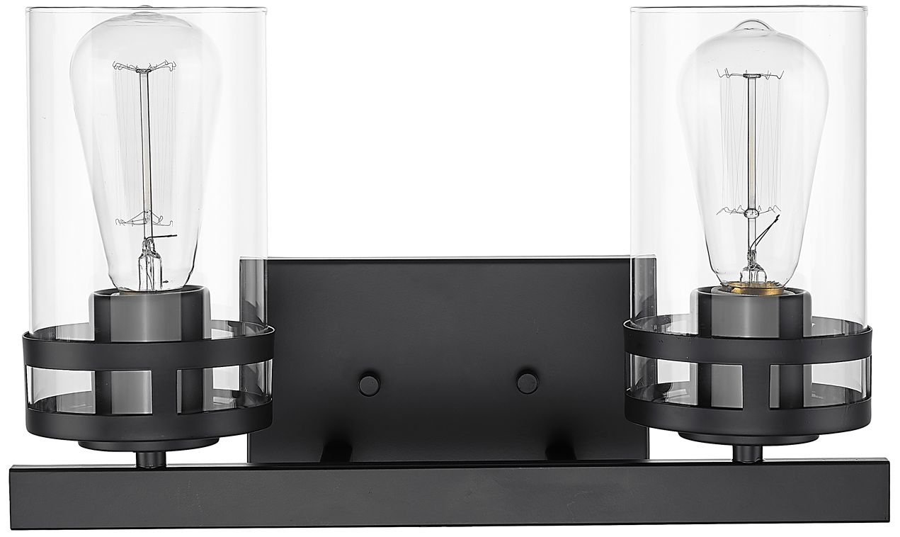 Millennium Lunden 2-Light 14.5" Matte Black Vanity Light with Glass Shade