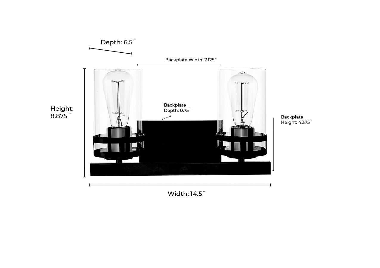Image 7 Millennium Lunden 2-Light 14.5" Matte Black Vanity Light with Glass Shade more views