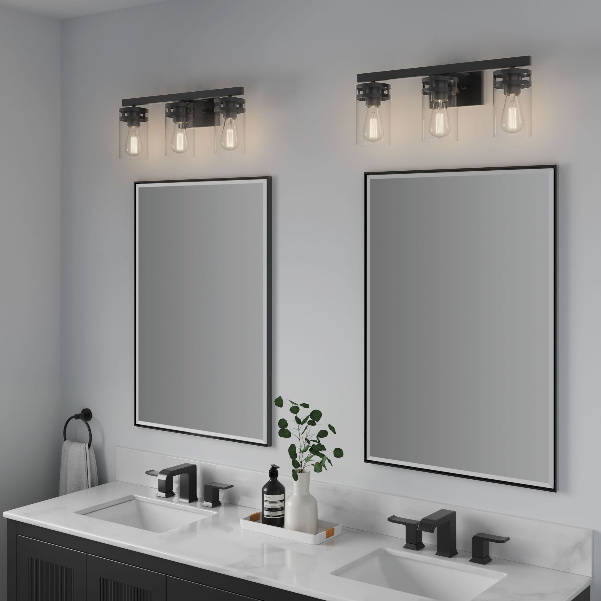 Image 7 Millennium Lunden 3-Light 22" Matte Black Vanity Light with Glass Shade more views