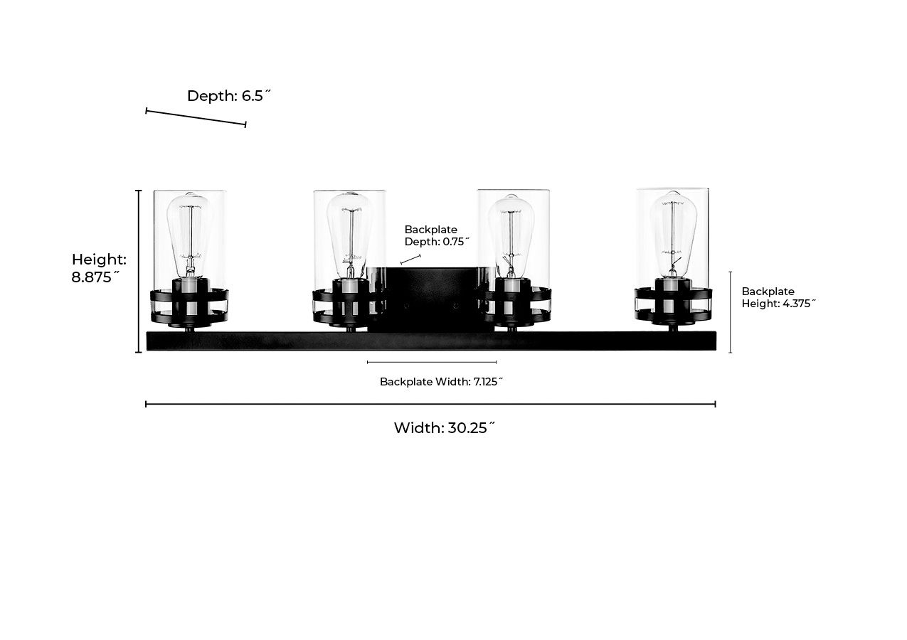 Image 7 Millennium Lunden 4-Light 30.25" Matte Black Vanity Light with Glass Shade more views