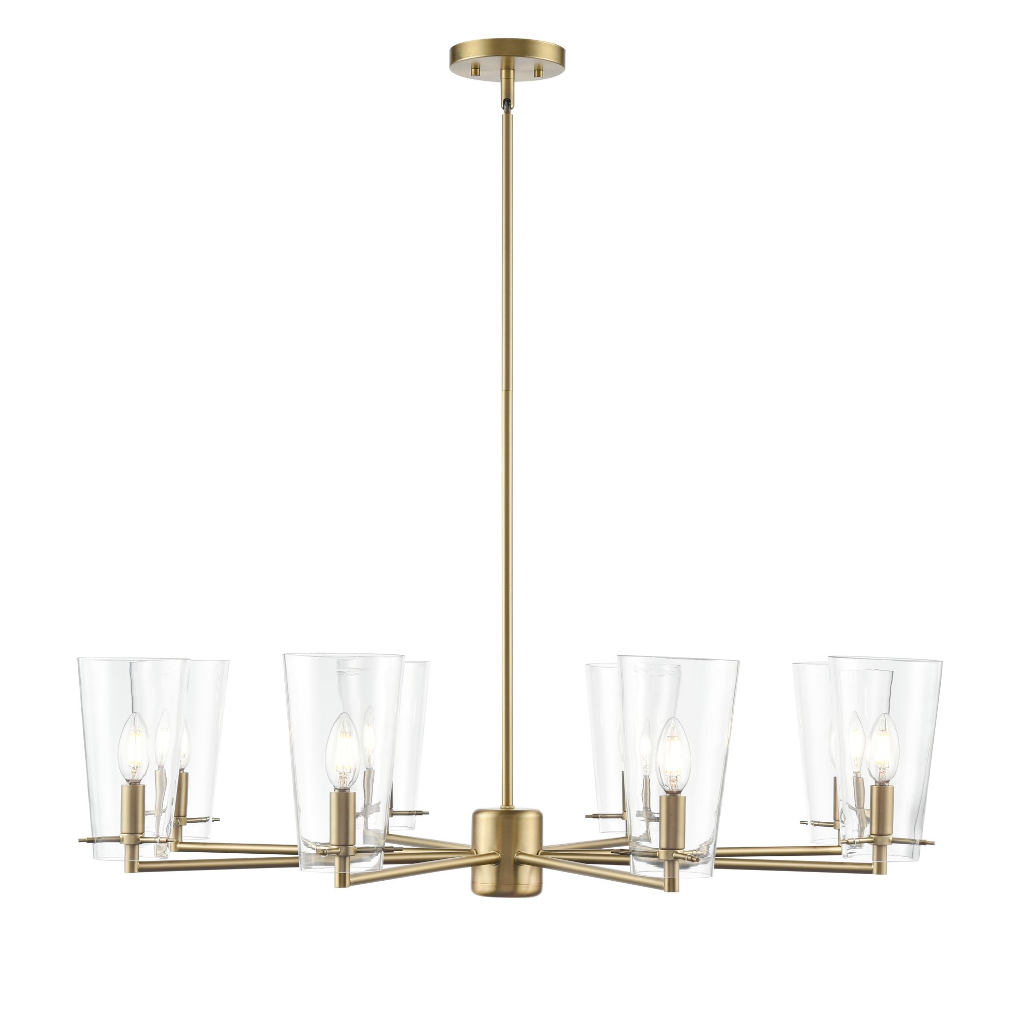 Image 2 Millennium Maccan 8-Light 38.75" Vintage Brass Chandelier with Glass Shade more views