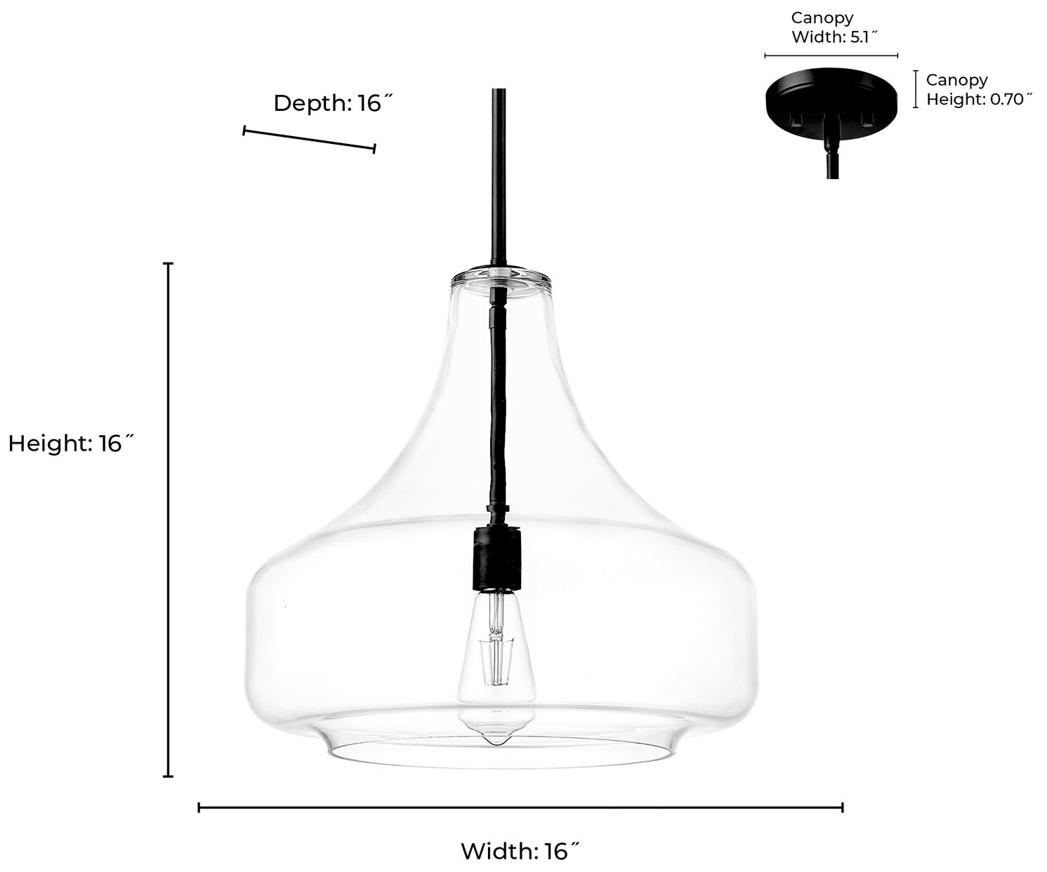Millennium Madelynn 1-Light 16" Matte Black Pendant with Glass Shade