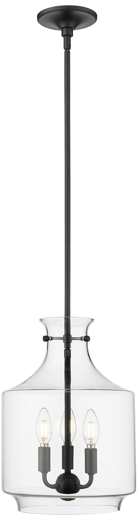 Millennium Mahannah 3-Light 11" Matte Black Pendant with Glass Shade