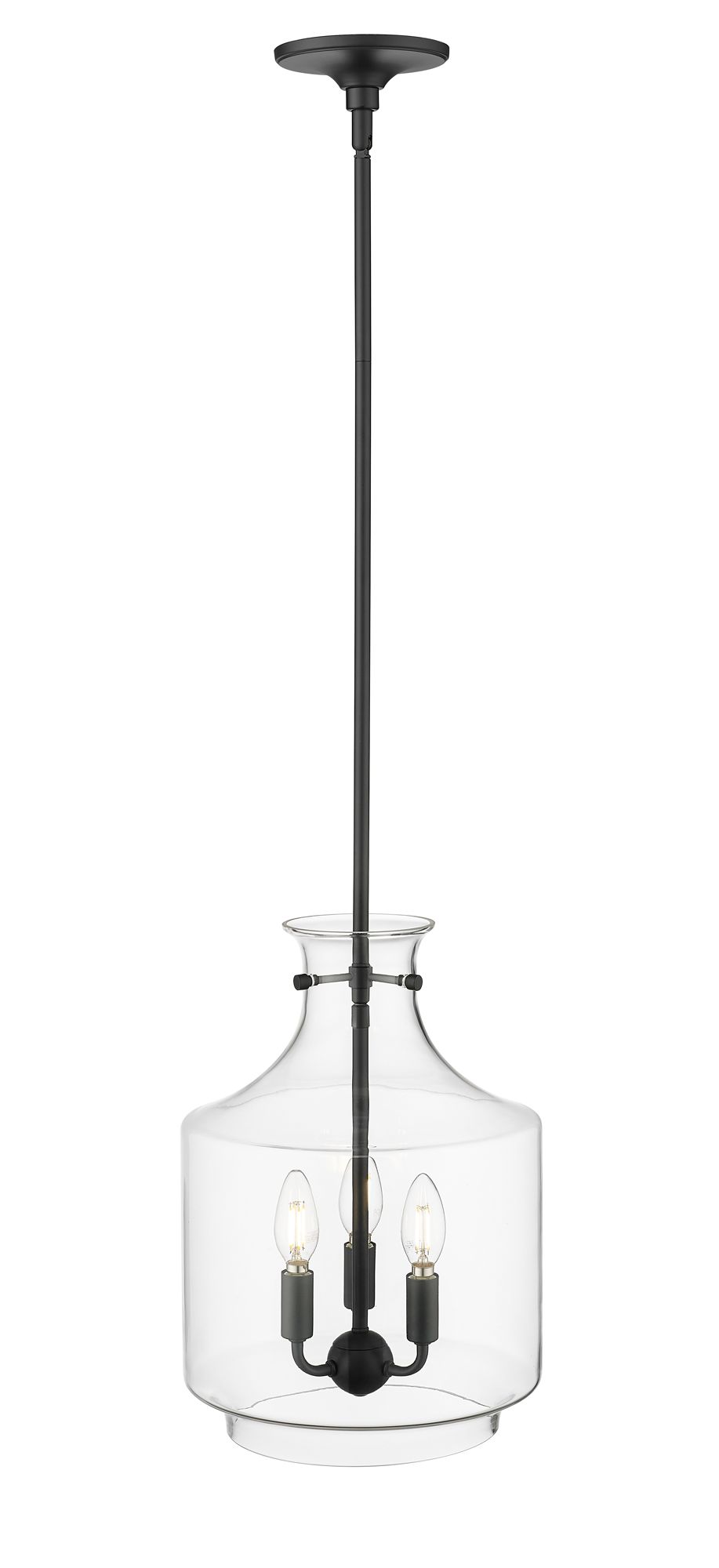 Image 5 Millennium Mahannah 3-Light 11" Matte Black Pendant with Glass Shade more views