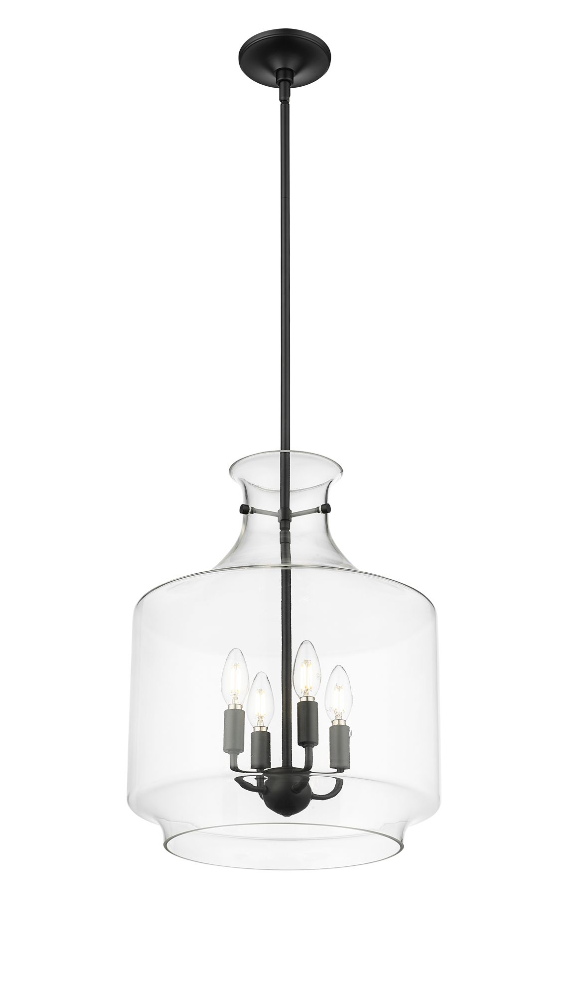 Image 3 Millennium Mahannah 4-Light 15" Matte Black Pendant with Glass Shade more views