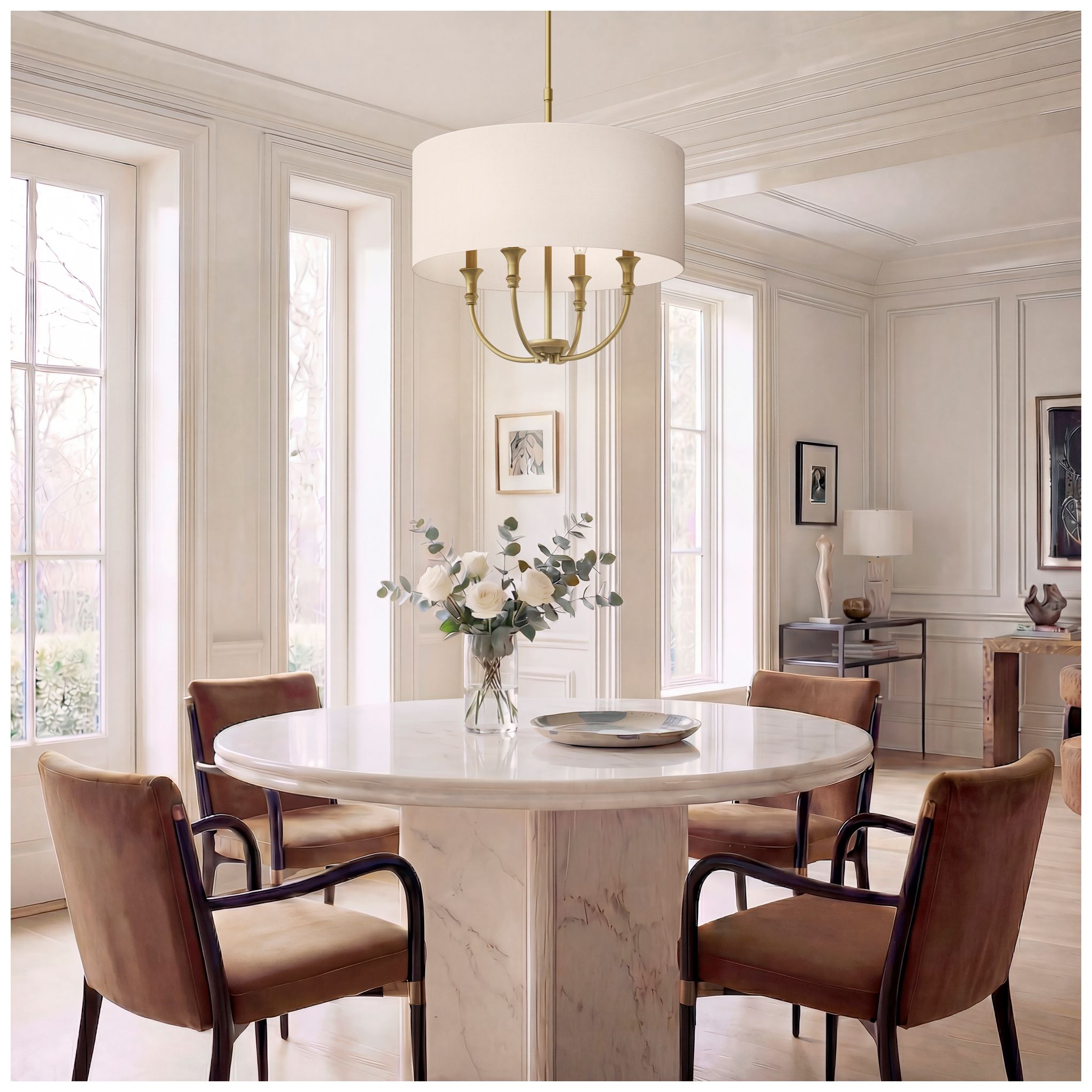 Image 4 Millennium Mairbourne 4-Light 24" Pendant Vintage Brass with White Linen more views