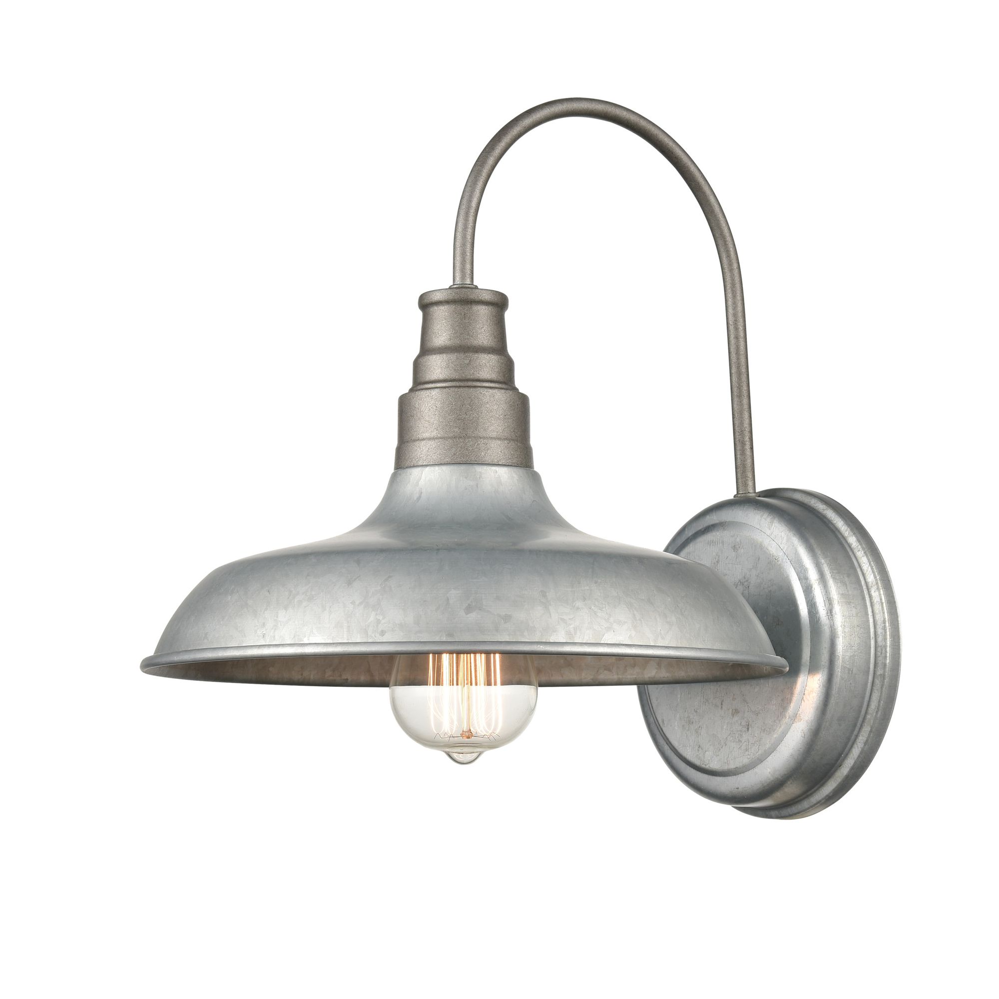 Image 2 Millennium Milltown 1-Light 13" Galvanized Outdoor Wall Sconce with Shade more views