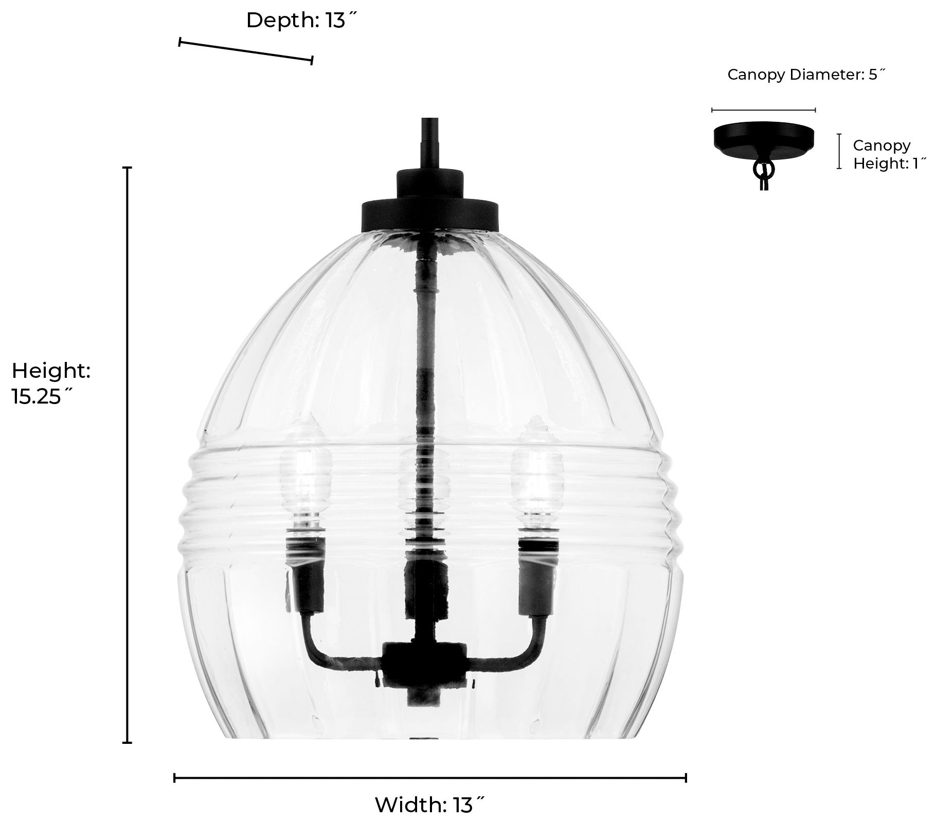 Millennium Miravelle 3-Light 13" Matte Black Pendant with Glass Shade