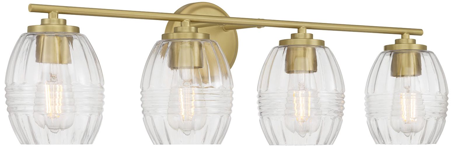 Image 4 Millennium Miravelle 4-Light 30.5" Vintage Brass Vanity Light with Shade more views