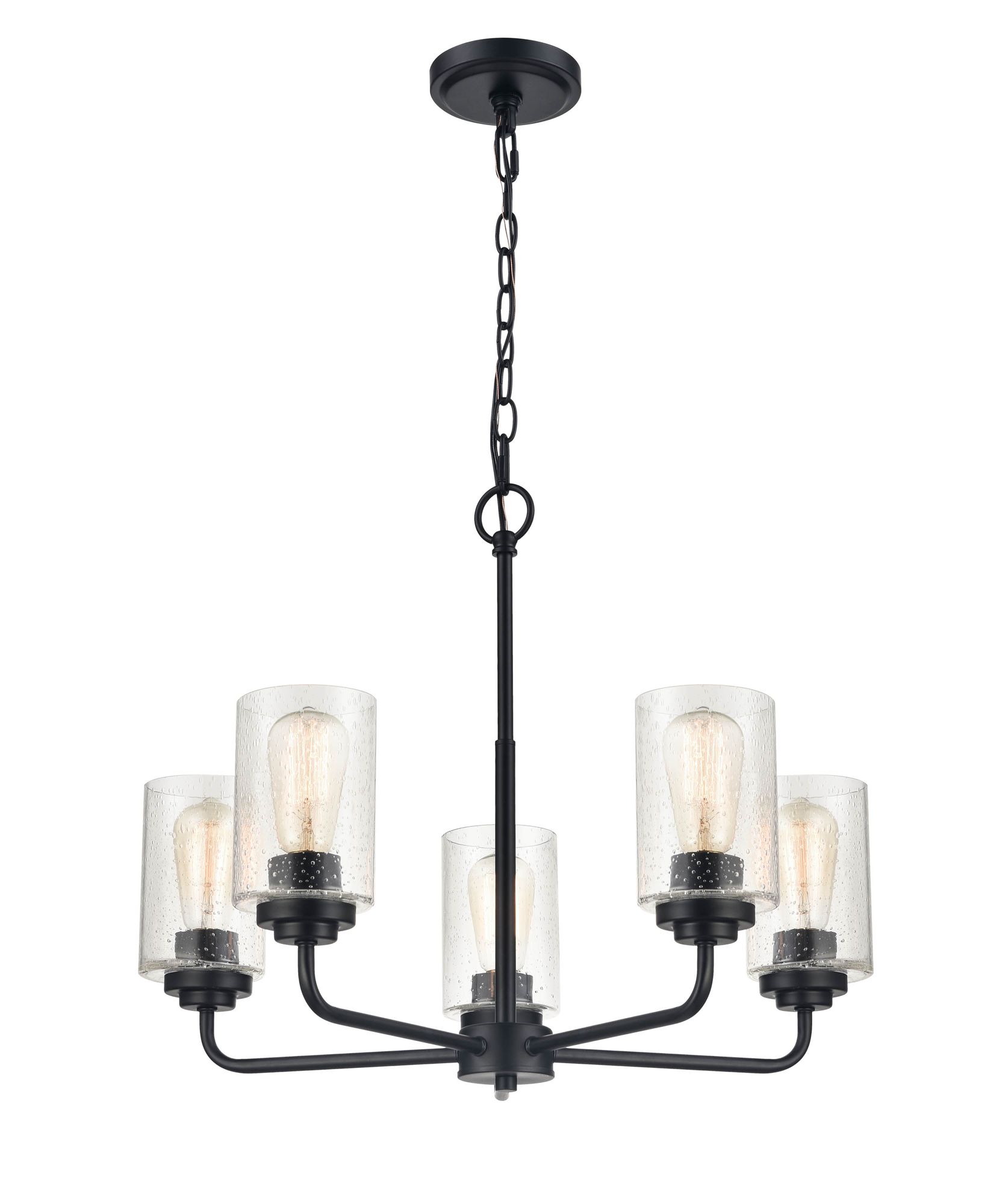 Image 4 Millennium Moven 5-Light 23" Matte Black Chandelier with Glass Shade more views