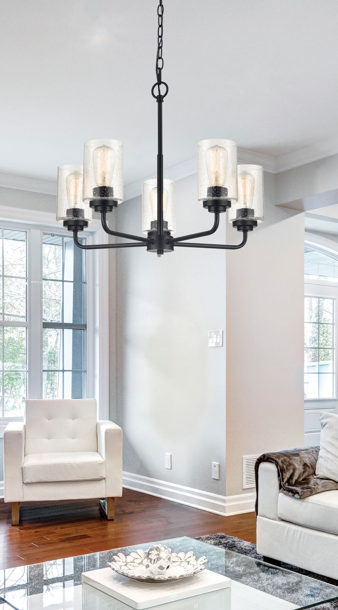 Image 6 Millennium Moven 5-Light 23" Matte Black Chandelier with Glass Shade more views