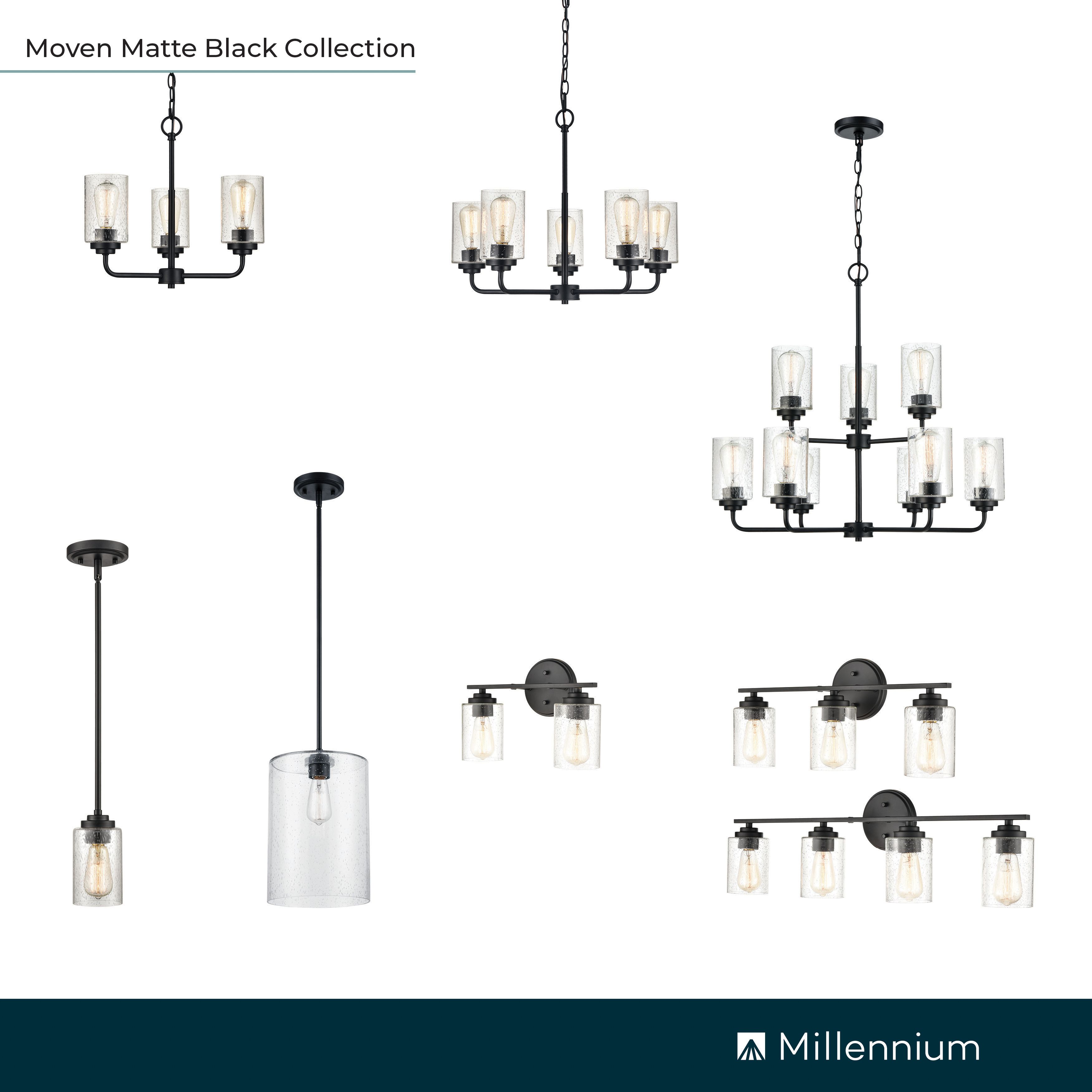 Image 7 Millennium Moven 5-Light 23" Matte Black Chandelier with Glass Shade more views