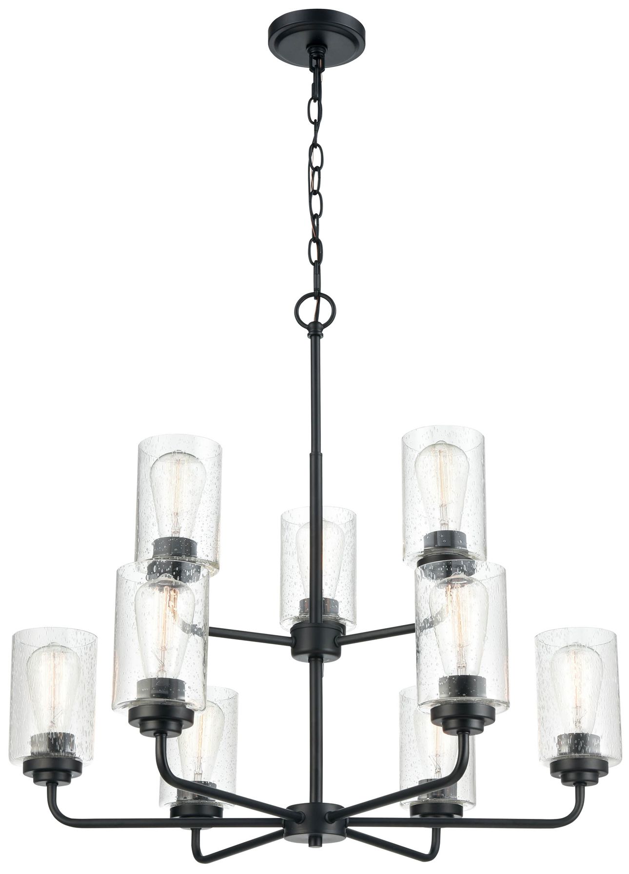 Millennium Moven 9-Light 28" Matte Black Chandelier with Glass Shade