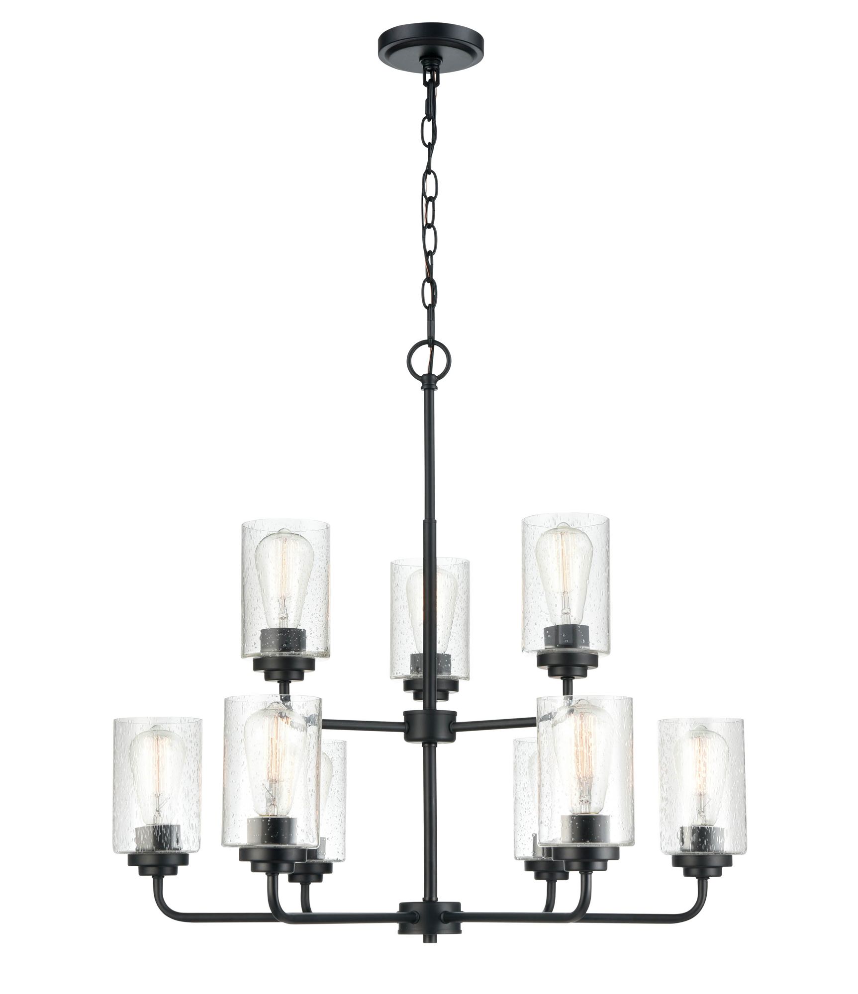 Image 4 Millennium Moven 9-Light 28" Matte Black Chandelier with Glass Shade more views