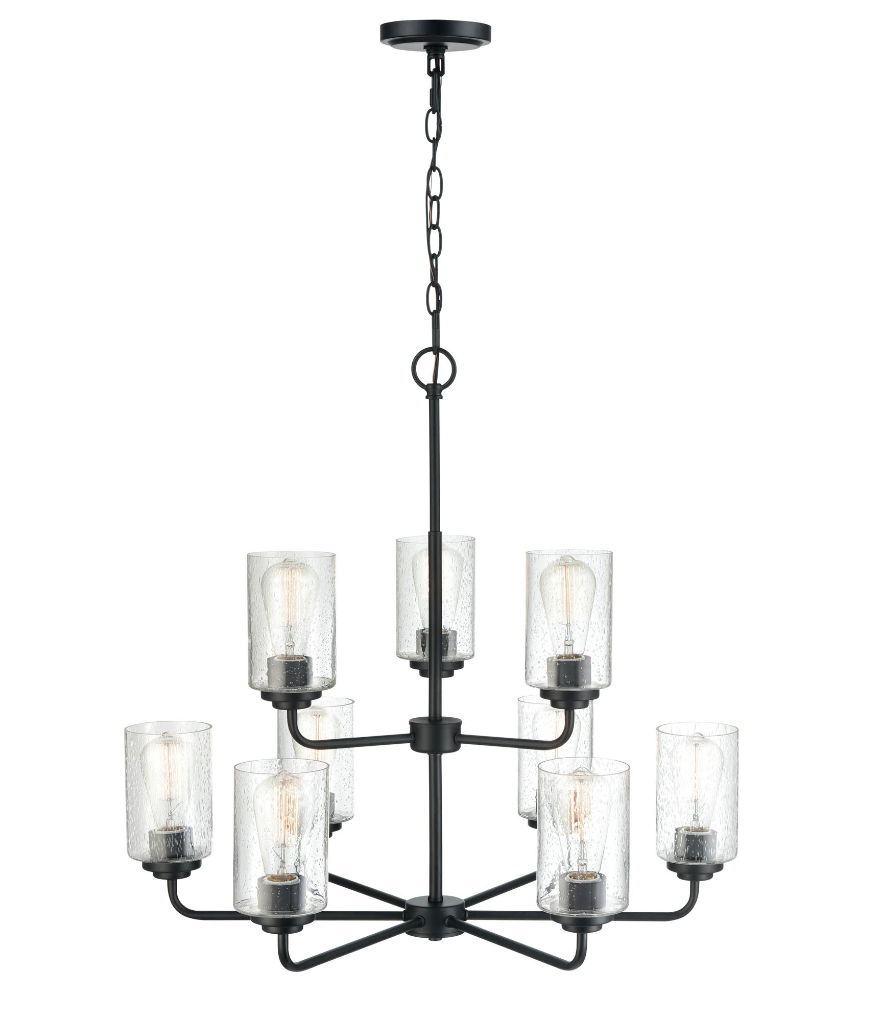 Image 5 Millennium Moven 9-Light 28" Matte Black Chandelier with Glass Shade more views