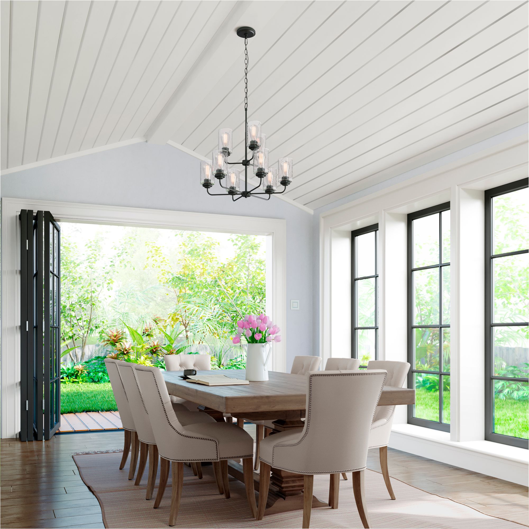 Image 7 Millennium Moven 9-Light 28" Matte Black Chandelier with Glass Shade more views