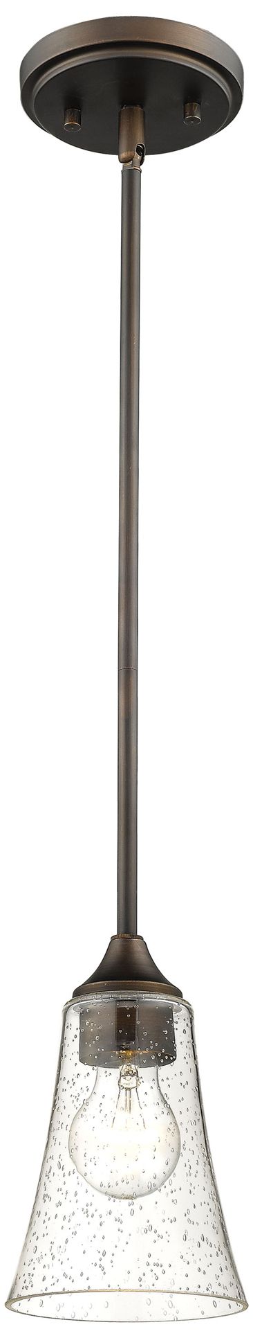 Millennium Natalie 1-Light 5" Rubbed Bronze Mini Pendant with Glass Shade