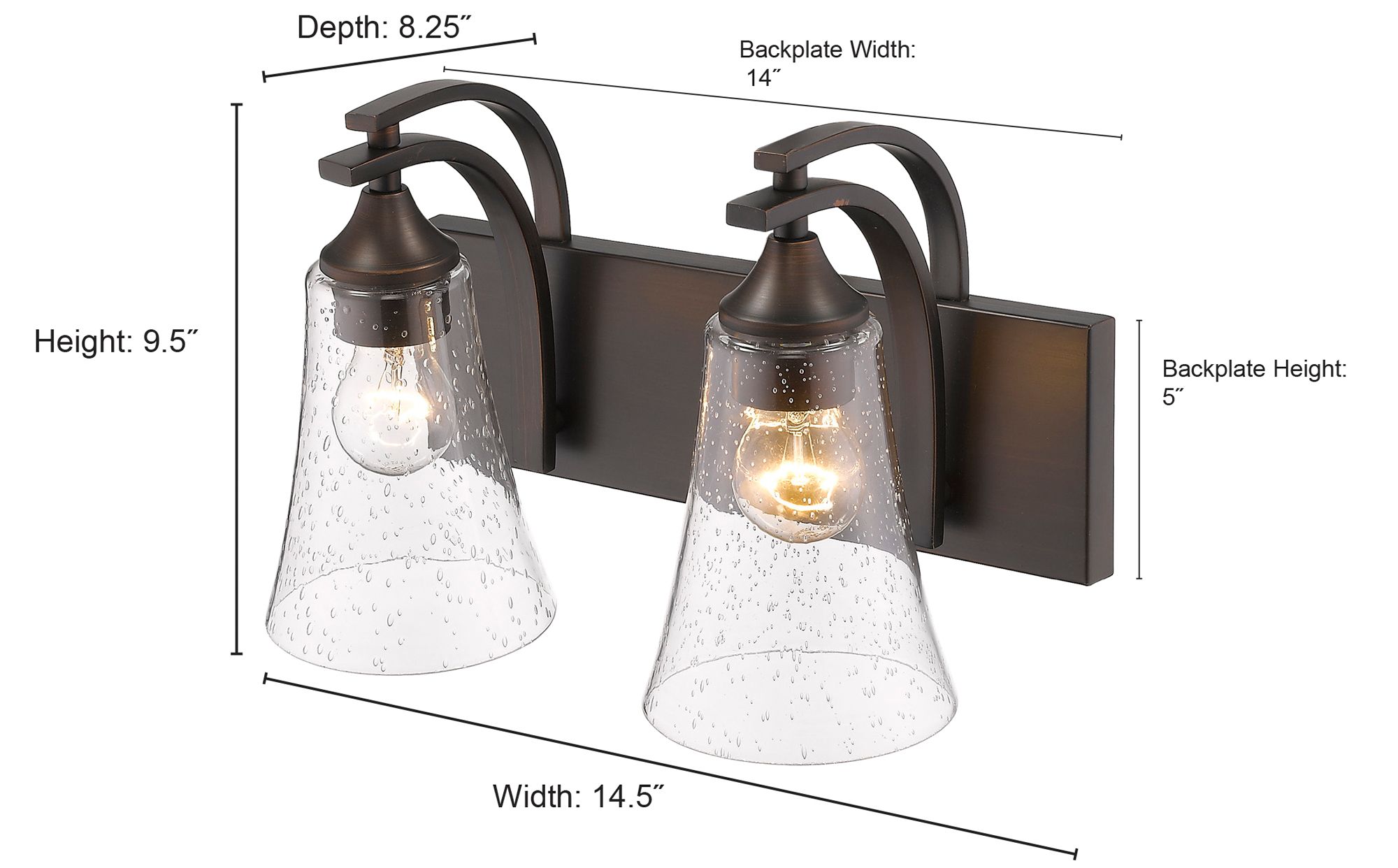 Image 2 Millennium Natalie 2-Light 14.5" Rubbed Bronze Vanity Light with Shade more views