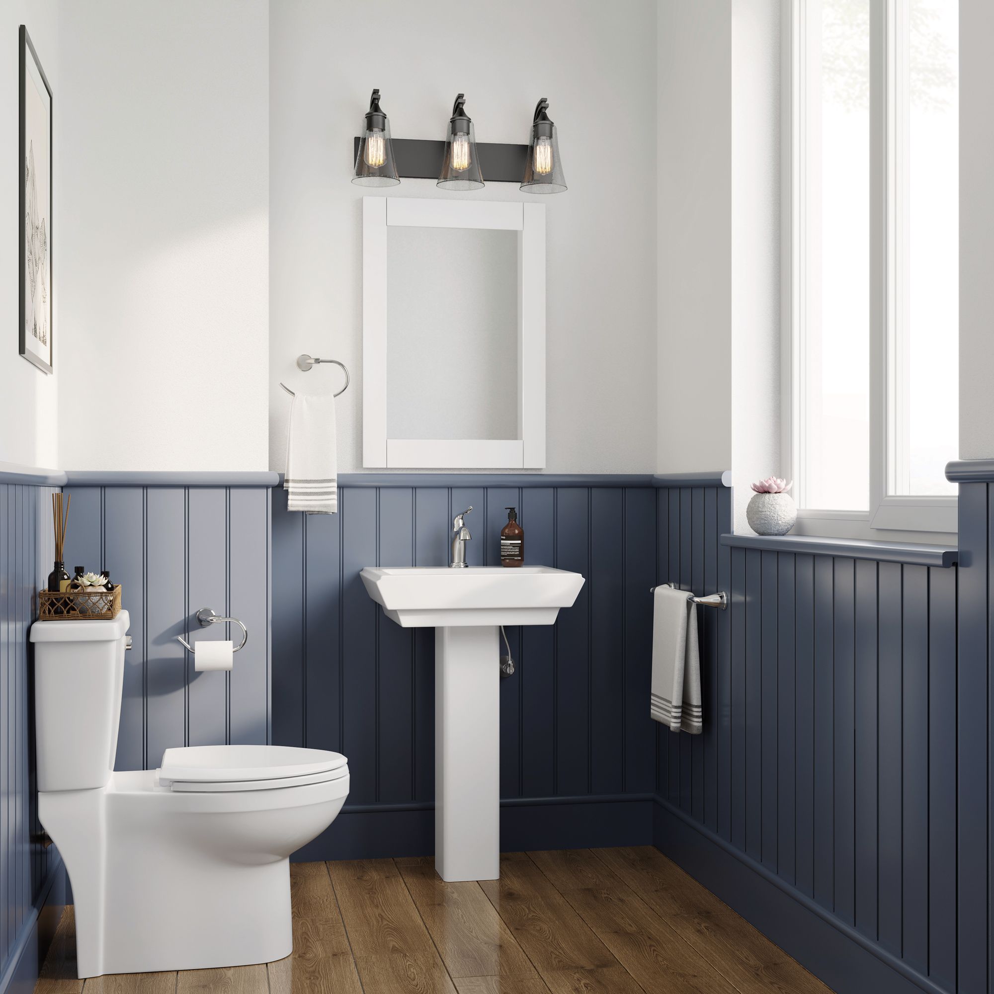 Image 6 Millennium Natalie 3-Light 24" Matte Black Vanity Light with Glass Shade more views