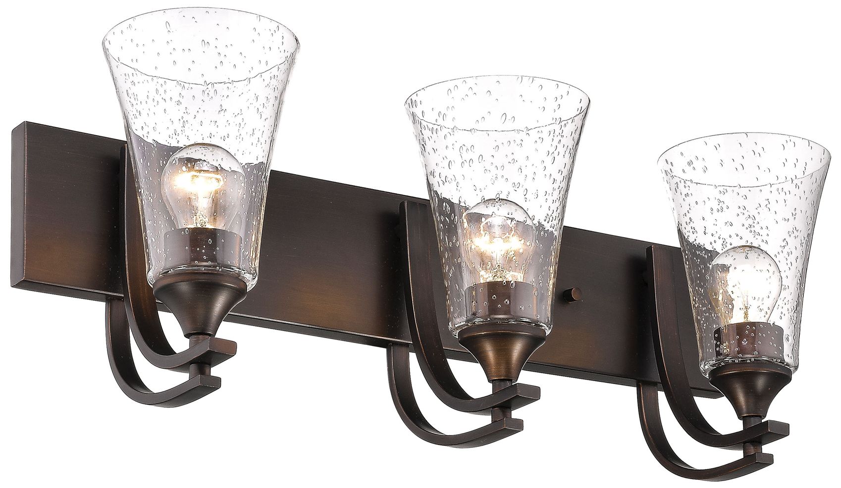 Millennium Natalie 3-Light 24" Rubbed Bronze Vanity Light with Glass Shade