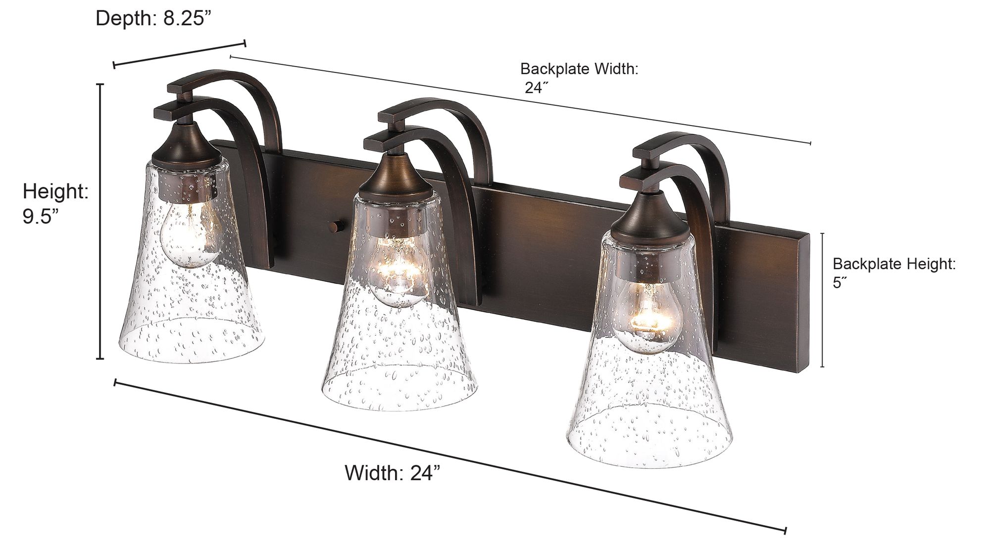 Image 2 Millennium Natalie 3-Light 24" Rubbed Bronze Vanity Light with Glass Shade more views