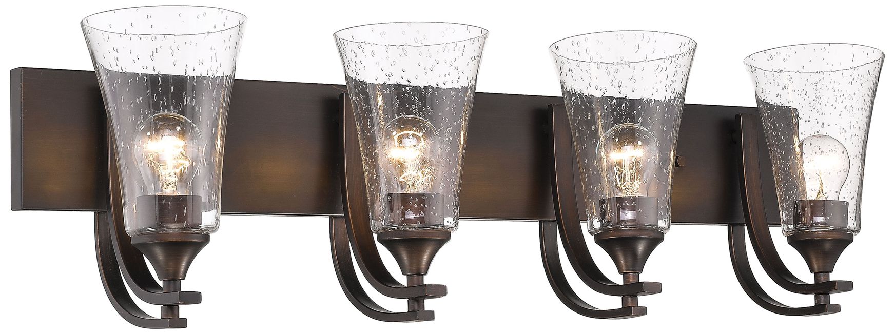Millennium Natalie 4-Light 32" Rubbed Bronze Vanity Light with Glass Shade