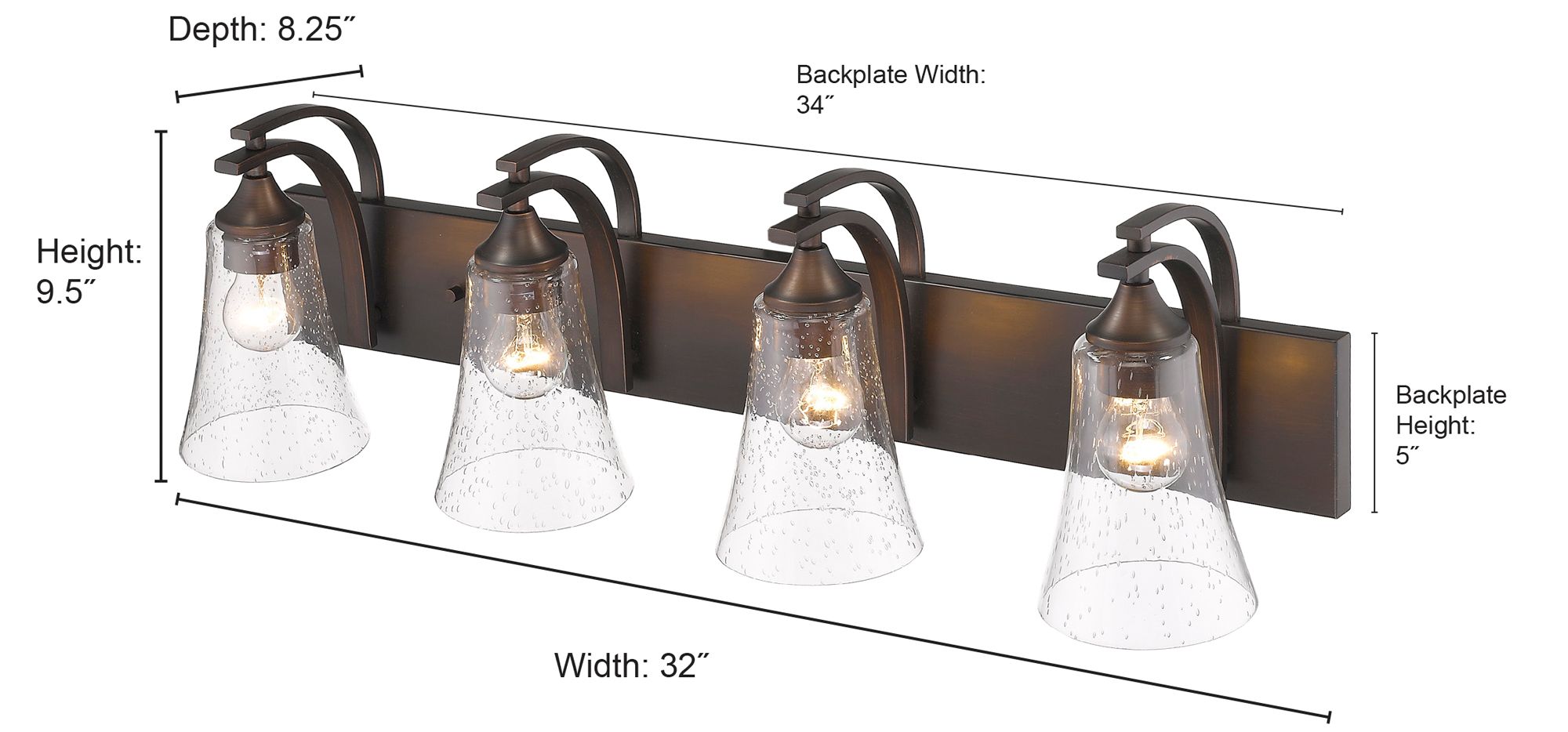 Image 2 Millennium Natalie 4-Light 32" Rubbed Bronze Vanity Light with Glass Shade more views